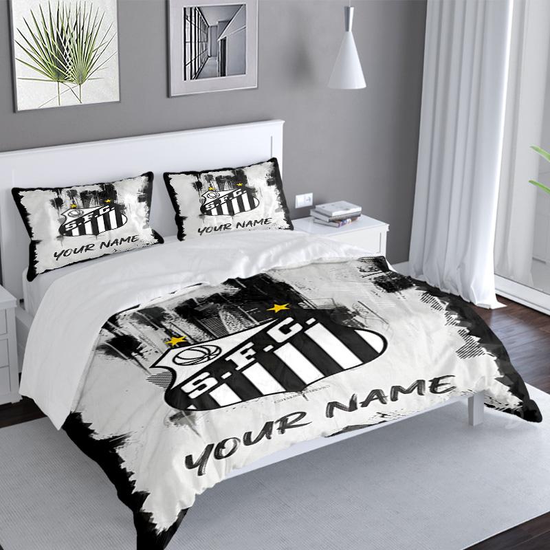 Custom Name Santos Futebol Emblem 3PCS Bedding Set For Bedroom Dormitory,Including 1pc Duvet Cover And 2pcs Pillowcases Large size Fan gift