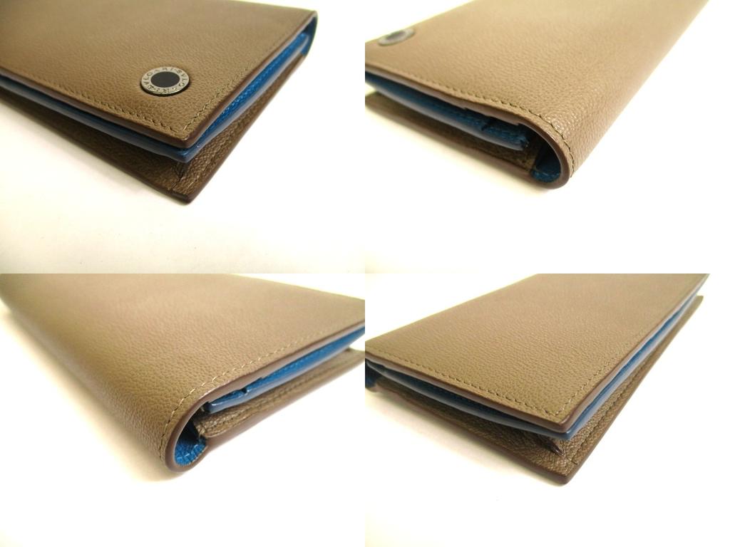 Authentic BVLGARI Man Khaki Leather Flap Long Wallet #a762  Refurbished