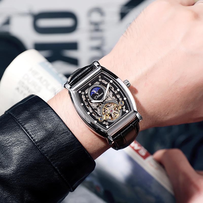 Orologio Automatico Tourbillon da Uomo Durenwei - Forma a Barile, Design Cielo Stellato Giorno/Notte