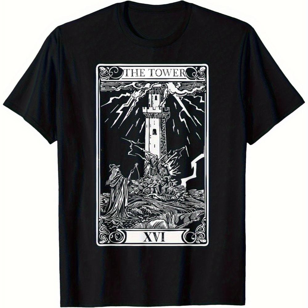 Vintage Gothic Tarot XIII Shirt Heavyweight Cotton TShirt with Lighthouse Moon Tower XIII Art  Occult Clothing for Men Women S