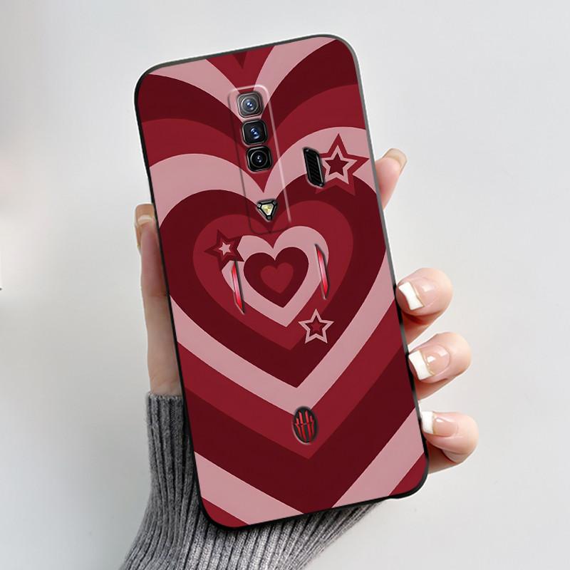 Per Custodia Red Magic 7 NX679J Per Nubia Red Magic 7S Cover Posteriore Carino Coniglio Amore Nero Morbido TPU Custodia per Telefono Per RedMagic 7 7S Guscio