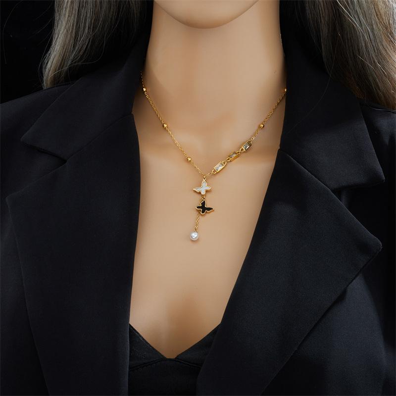 

Ladies Titanium Steel Pearl Shell Butterfly Pendant Necklace Jewelry one size