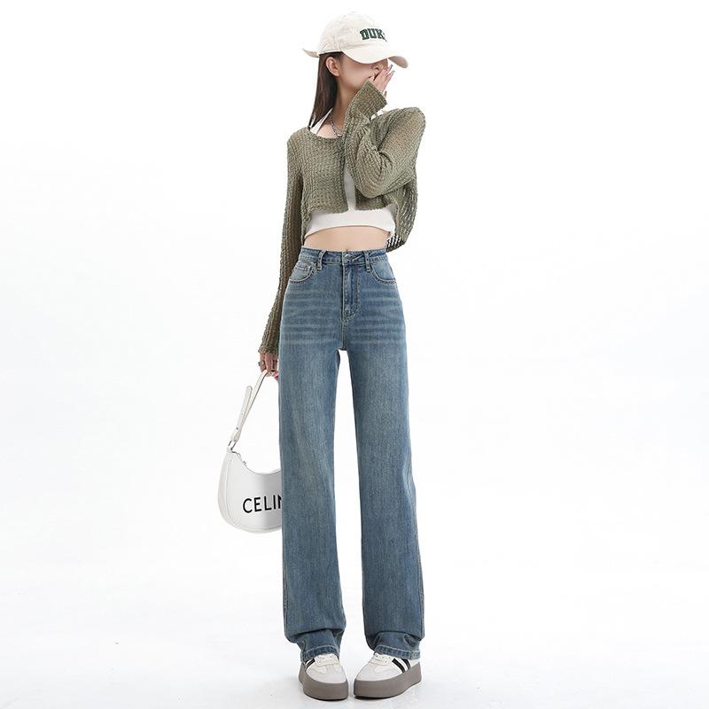 Spring Hong Kong Vintage Straight Denim Pants For Ladies Casual Pants Oversize Denim Trousers