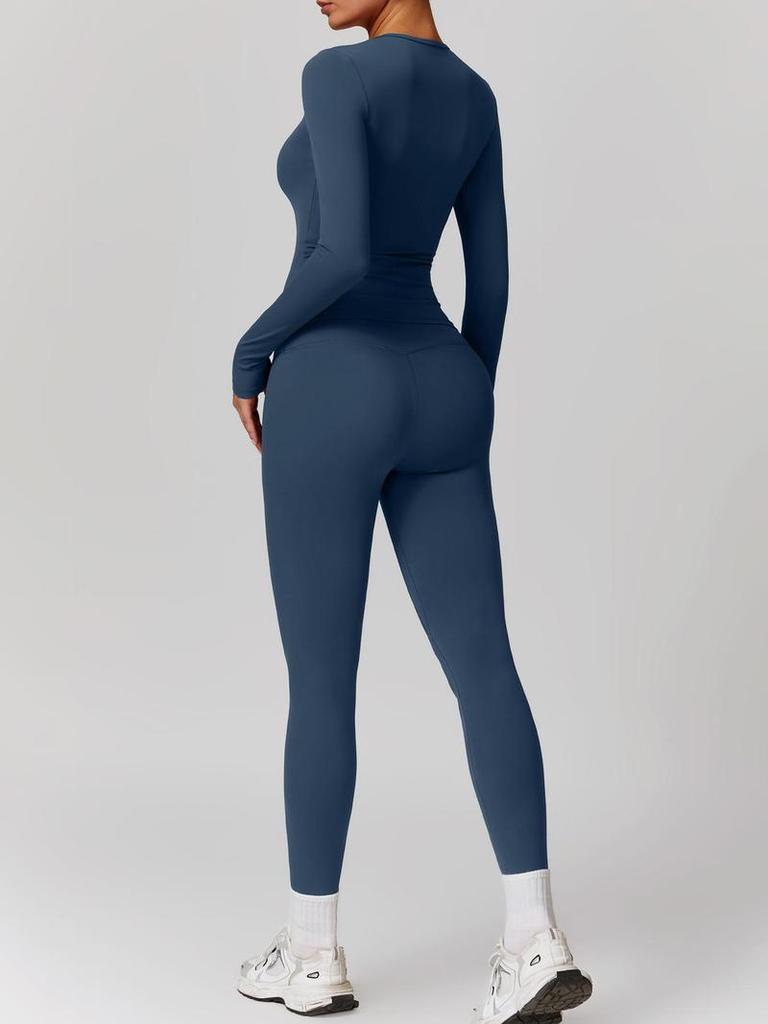 Elastic Brushed Yoga Set: Quick-Dry Fitness Wear with Long-Sleeve Top and Running Pants, Perfect for Spring/Autumn.