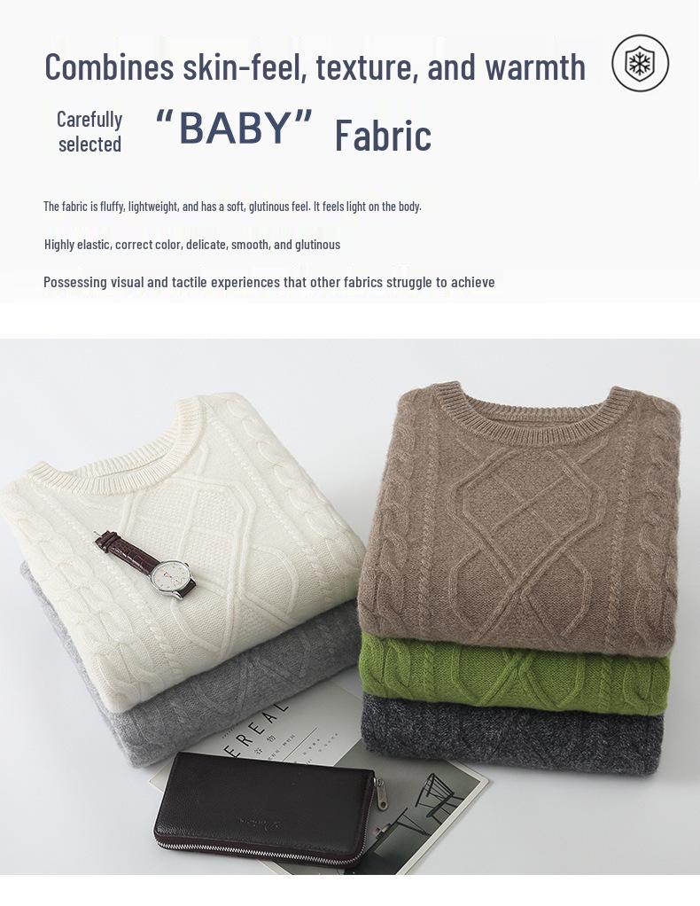 Men's Casual 100% Wool Thickened Sweater - Five-Needle Large Diamond Jacquard Knit