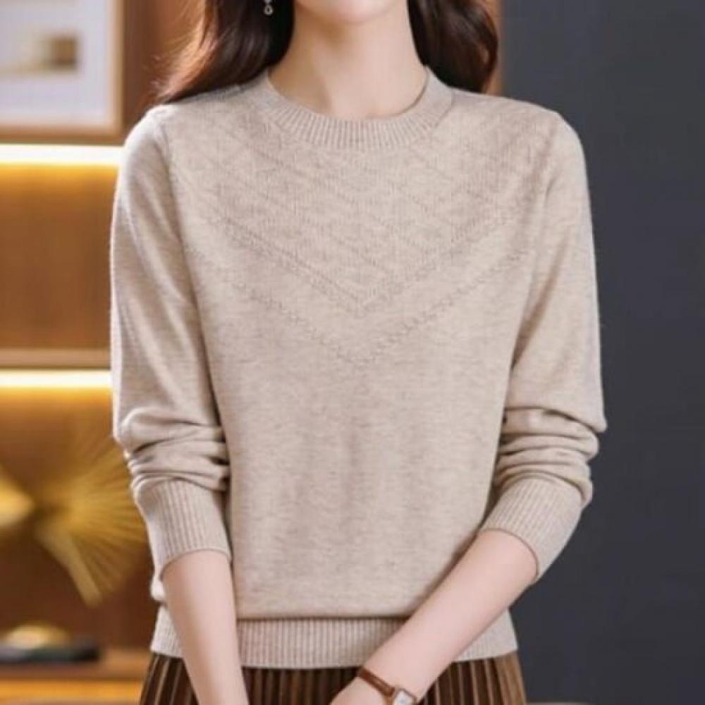Navava Women Basic STyle Solid Round Neck Long Sleeve KniT T Nk3543