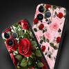 Luxury Phone Case For Apple iPhone 11 15 14 Pro MAX 12 13 7 8 Plus X XR XS MAX SE Black Cover Funda Beautiful Red Rose Flowers