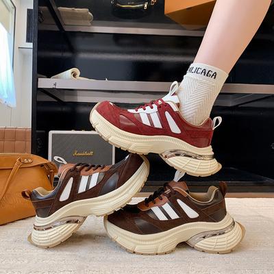 Modetrend Plateau Freizeitschuhe 2025 Frühling und Sommer Neu Gummi Weiche Sohle Rutschfest Absatzsteigernd Schnürung Dad Shoes Damen
