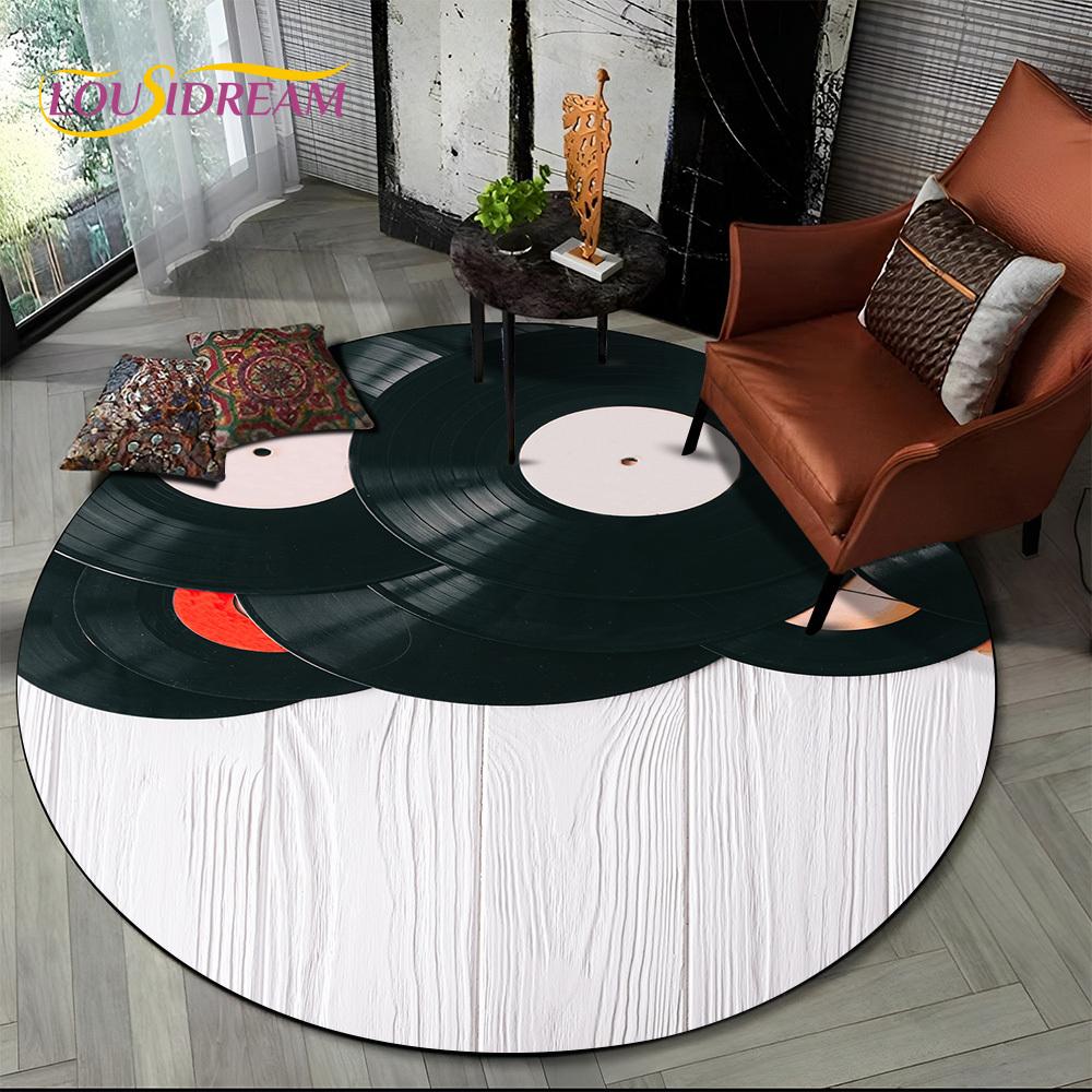 3D Vinyl Record Music DJ Screen Tape HD Round Area Rug,Carpet Rug for Living Room Bedroom Sofa Playroom Decor,Non-slip Floor Mat