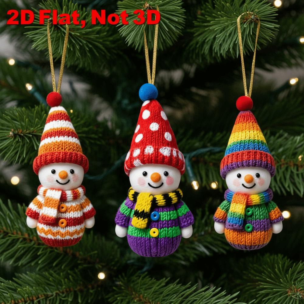 16Pcs 2D Flat Snowman Wooden Ornaments DIY Colorful Xmas Tree Hanging Ornament Creative with Ribbons Christmas Decoration Gifts