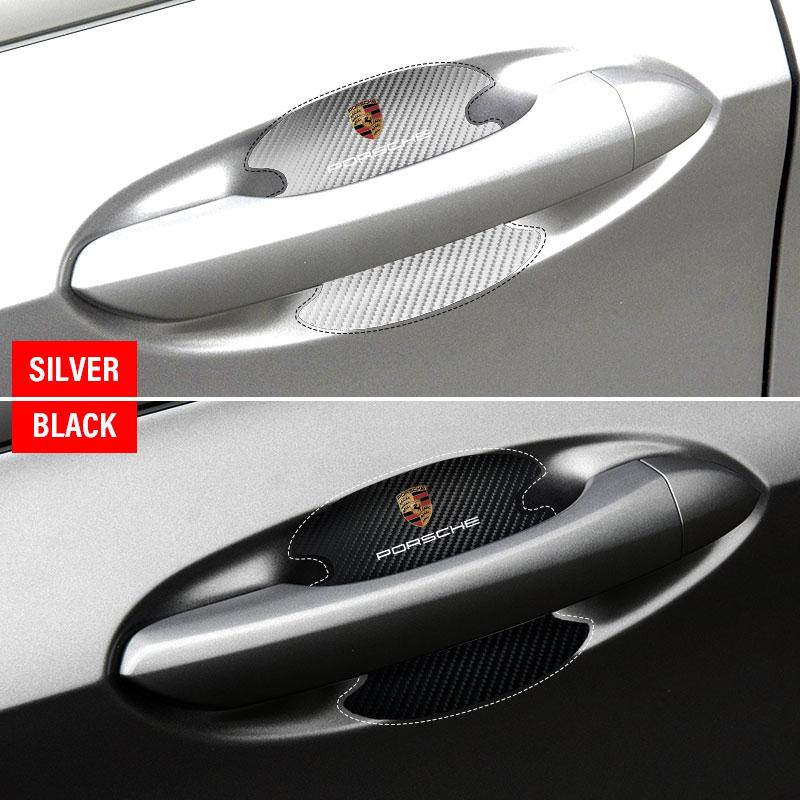 4KS Ochranná samolepka kliky dveří auta Znak Dekorace Styling Pro Porsche Boxster Cayenne Panamera Macan Cayman 911 918 996 917 991