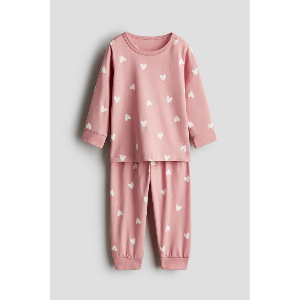 

Пижама из хлопка с принтом HM светло-розовые сердечки