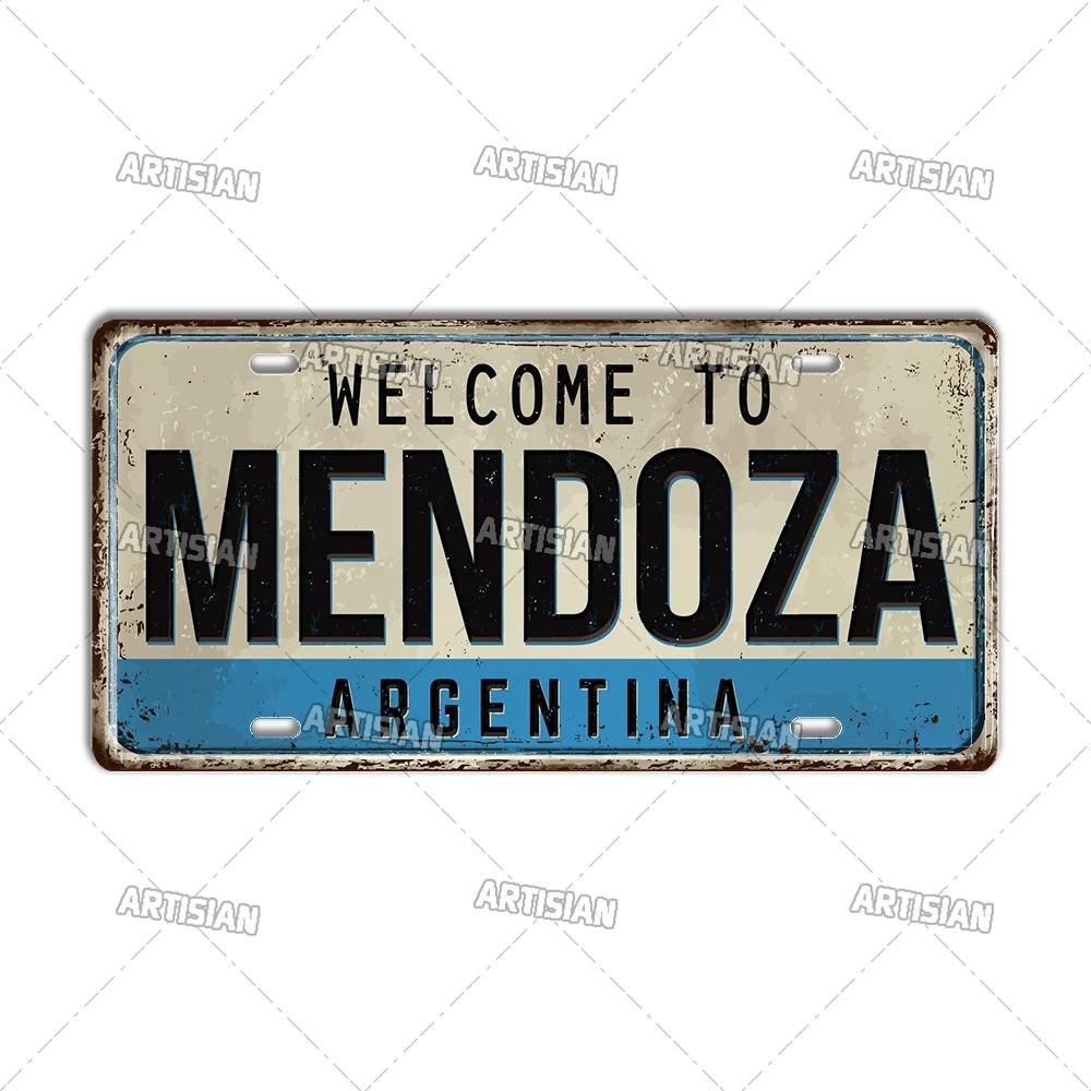 Mfoever Artisian Argentina Ecuador Chile Colombia License Plate Landmark Metal Sign City State Decorative Car Plate Wall Decor Garage