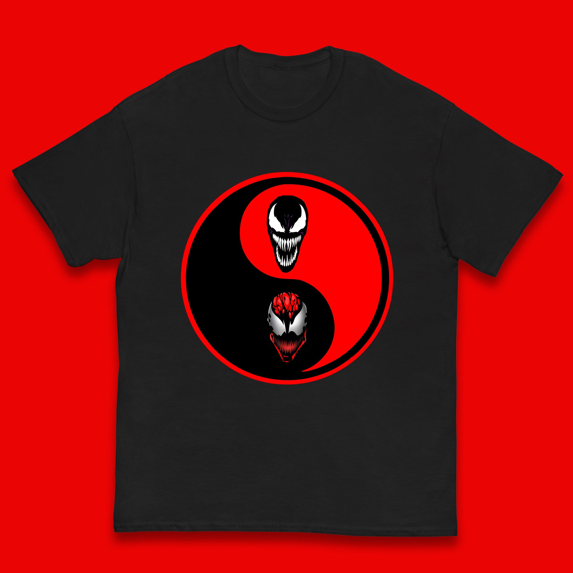 Marvel Comics Carnage And Venom Fictional Movie Character Anime Yin Yang Spoof Kids T Shirt 140