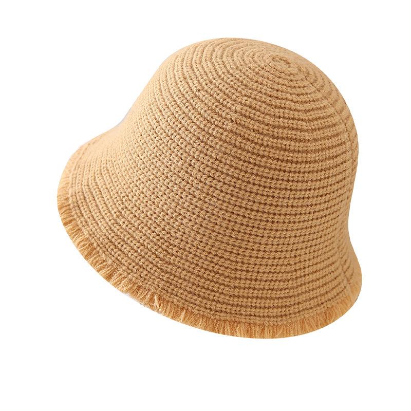 Mixed color knitted small fragrant wind bucket hat women's autumn and winter casual versatile knitted bucket hat thermal basin hat