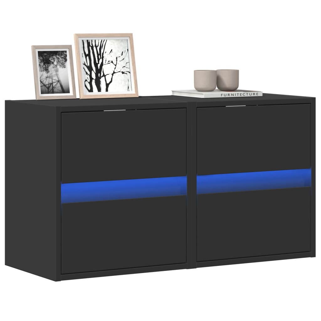 TV Wall Cabinets with LED Lighting 2 Pcs Black 41 X 31 X 45 Cm