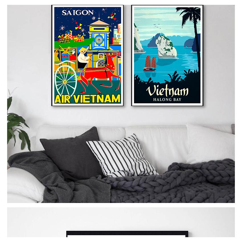 Şehir Seyahat Tuval Resimleri Vintage Duvar Kraft Posterler Kaplamalı Duvar Çıkartmaları Ev Dekor Hediye Vietnam Su Pazarı Hoi an Sarı Çerçeve Yok
