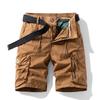 Men's Solid Color Work Pants, Cotton Five Quarter Pants, Retro Washed Multi Pocket Straight Leg Work Pants