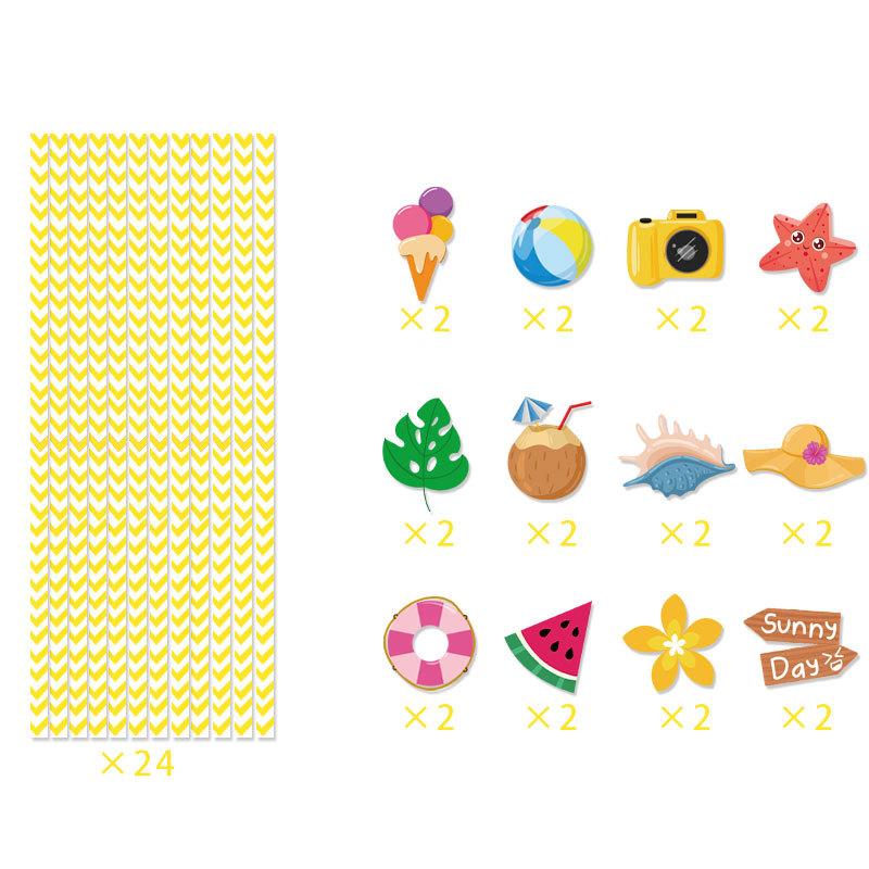 Summer Party, Water Bottles and Straws, SUMMER, Decorative Props, 24pcs, Children's Party, Beverage Cups, Straws