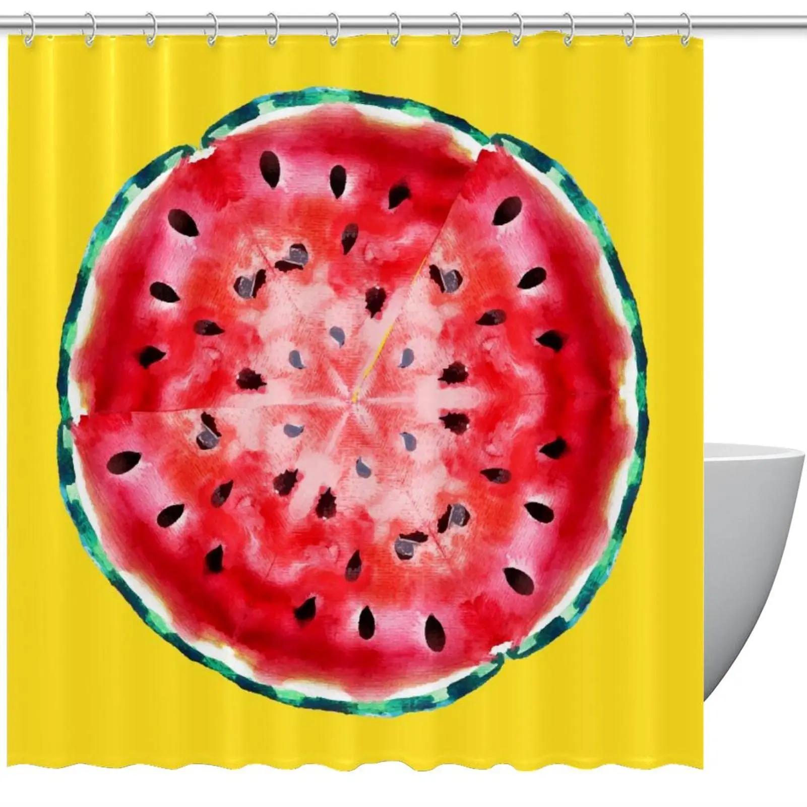 

Watermelons Shower Curtains Summer Fruit Slice Black Seeds Red Green Stripes Bathroom Curtain Waterproof Polyester With Hooks W60H190(CM)-1 Pcs
