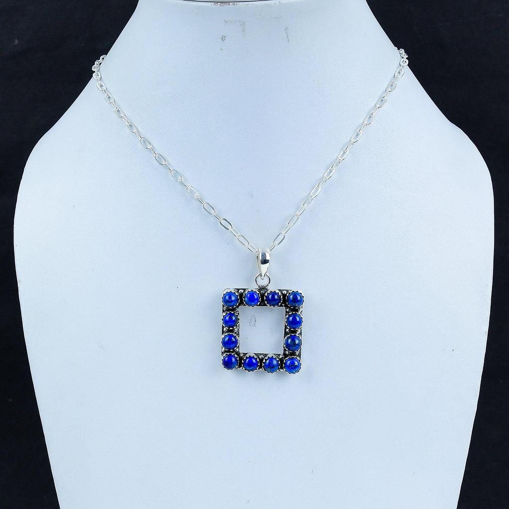 Natural Lapis Lazuli Gemstone Silver Pendant in 925 Sterling Silver- Handmade Design, Everyday Wear Jewelry, Unique Pendant Party Wear Gift