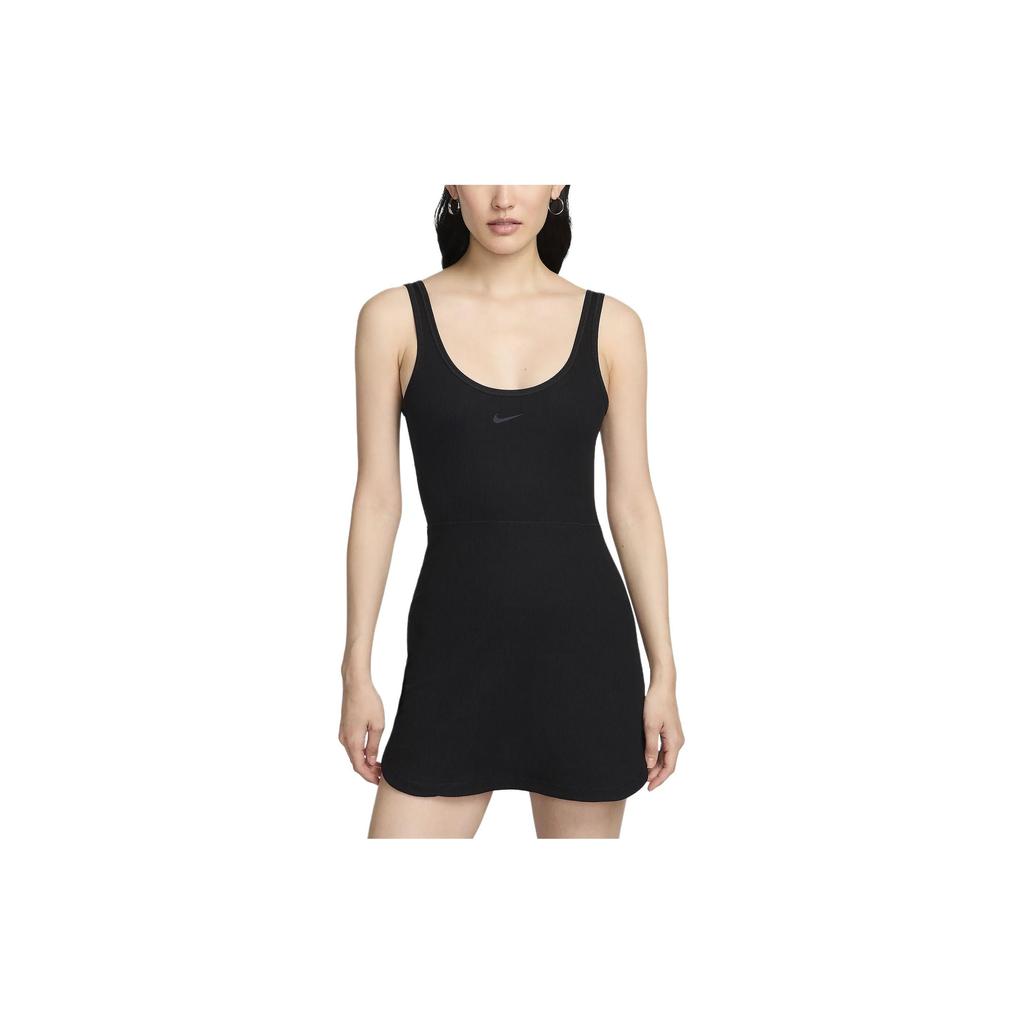 Nike Solid Color Outdoor Casual Sports Crew Neck Pullover Dress With Lining Women Dresses Black FQ7866-010