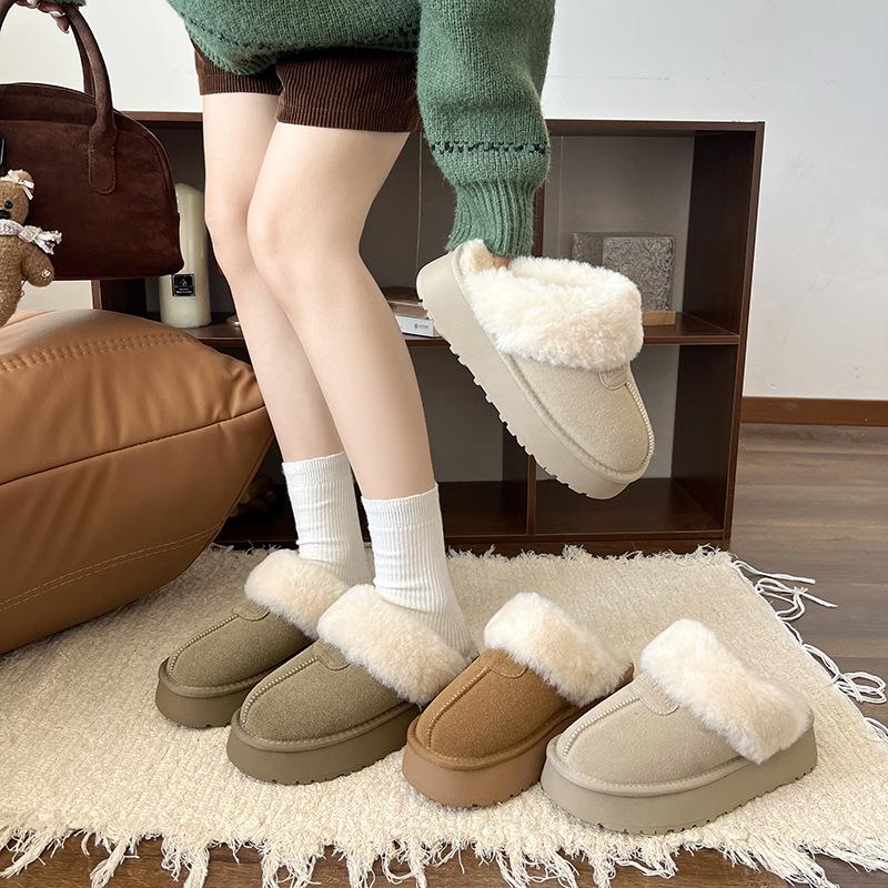 Thick-soled Wool Integrated Slippers Outer Slippers 2025 New Autumn and Winter Bag Head Fluffy Slippers Piled Cotton Slippers