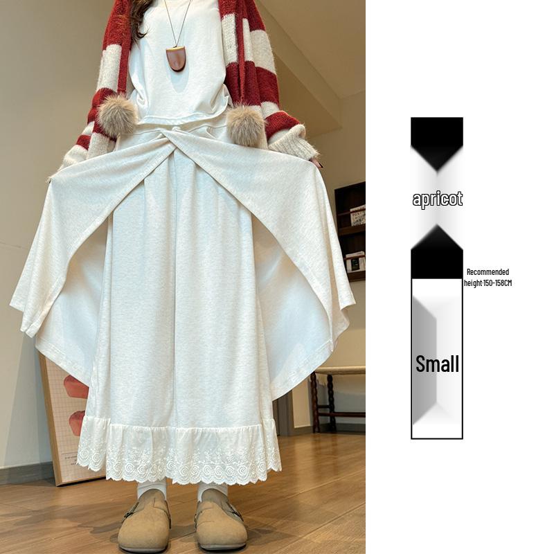 

Lace Wide-Leg High-Waisted A-Line Pants: Women s Versatile Slimming Casual Skirt Pants for Autumn/Winter 2025 XL (for 126-140 jin) - Ships within 7 days