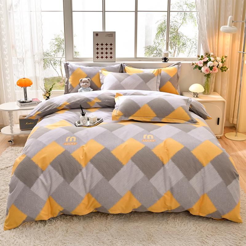 New Stylish Skin-Friendly Cotton Flannel Bedding Set - Thickened Plaid & Floral Design for Students