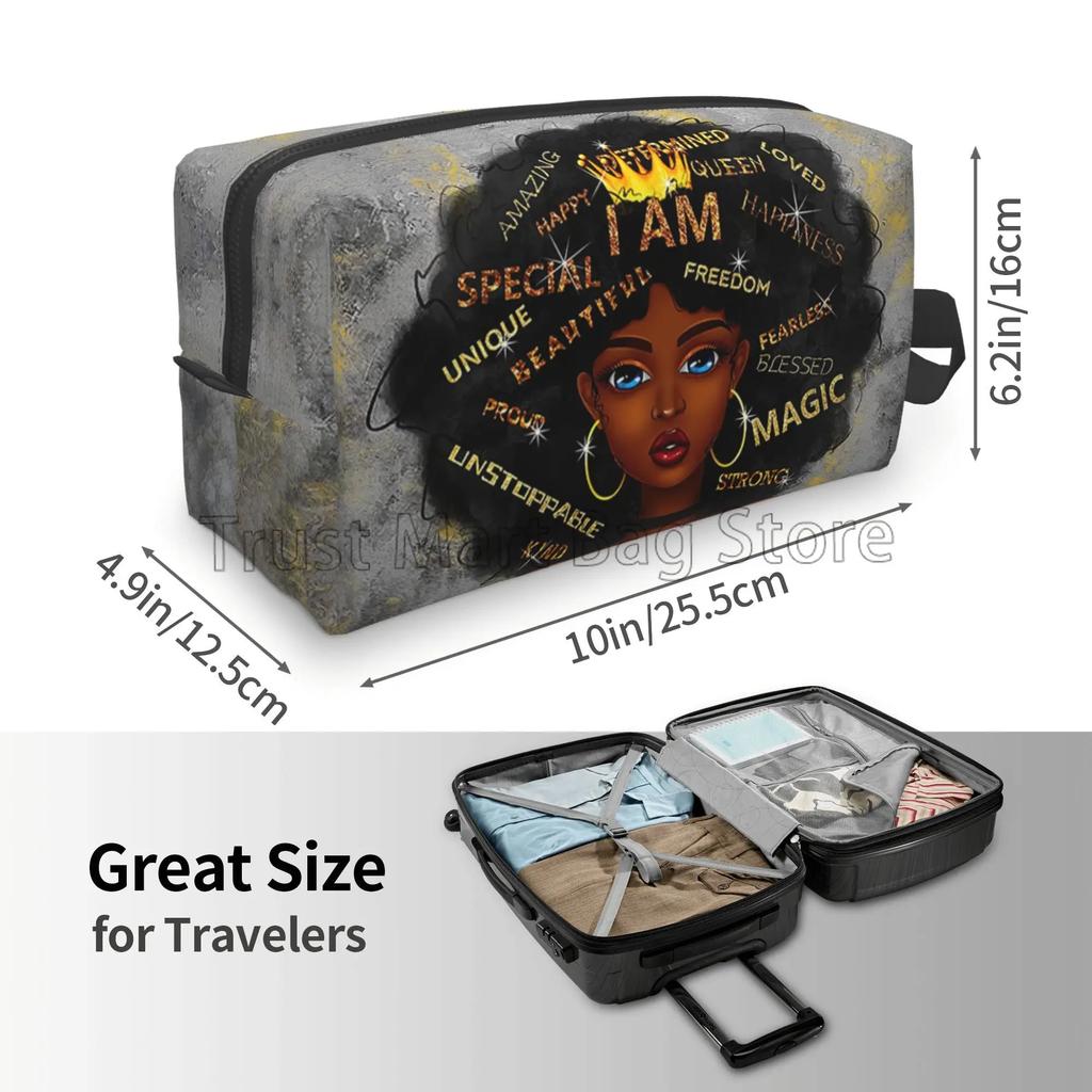 African American Woman Makeup Bag Organizer Portable Waterproof Cosmetic Bag Large Travel Toiletry Bag for Girls Women