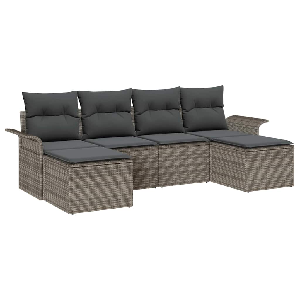 Garden Sofa Set with Cushions 6 Pcs Grey Poly Rattan