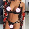 Yousheng 2 Pcs/Set Bra Panties Set See-through Mesh Hollow Out Solid Color Elastic Strap Decor Thin High Waist Wedding Night Honeymoon Underwear Set