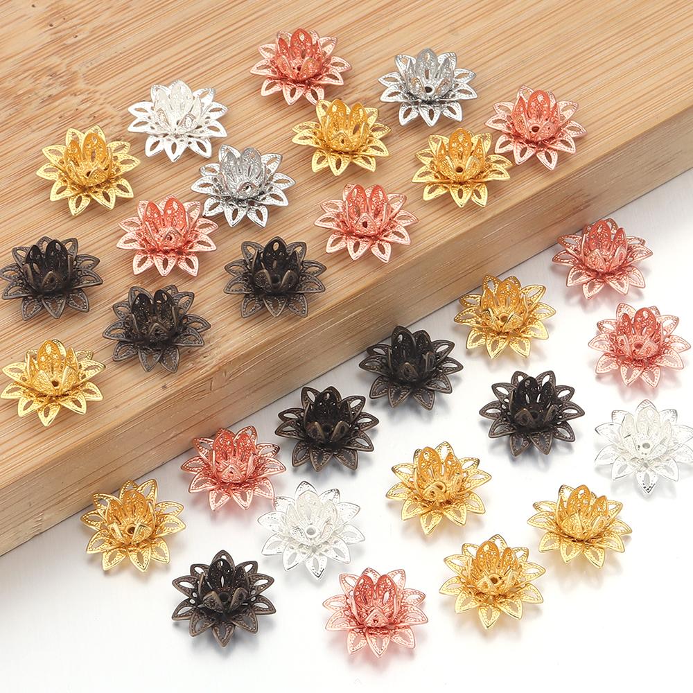 10pcs 16mm Metal Lotus Flower Beads Caps Loose Spacer End Beads Cap For Jewelry Making DIY Crafts Earrings Necklace Accessories