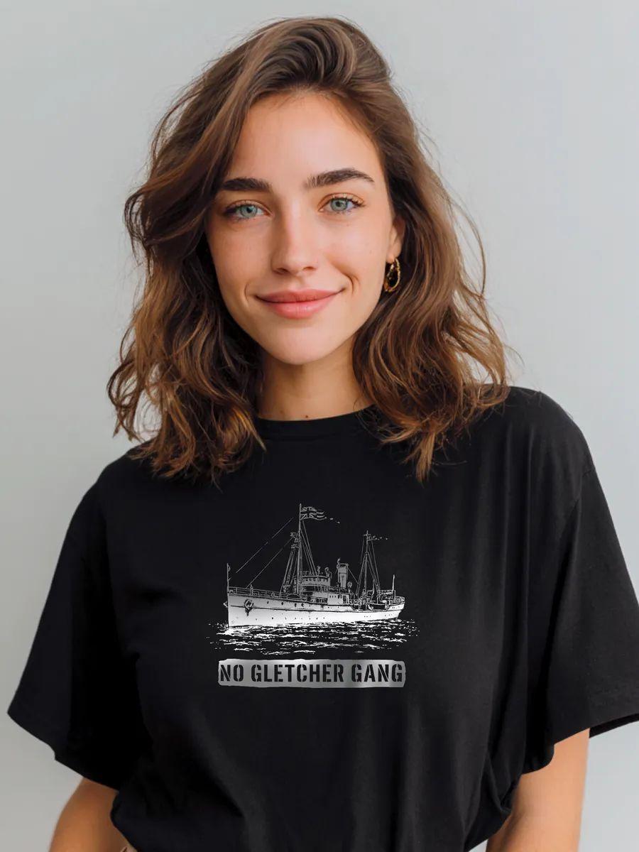 Oversized T‑shirt with “no gletcher gang” and ship print XL