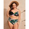 Women's Tropical Floral Print Cross Wrap High Waisted Bikini Set with Drawstring Sides