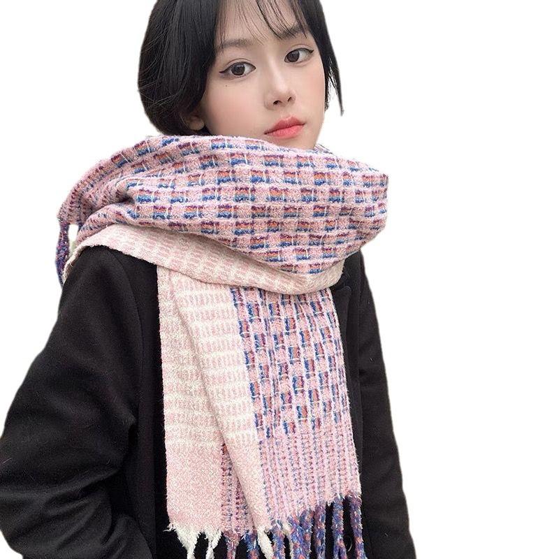 New Plaid Small Fragrant Style Scarf for Women Korean Version Versatile Purple Warm Autumn and Winter Ins Couple Scarf for Men
