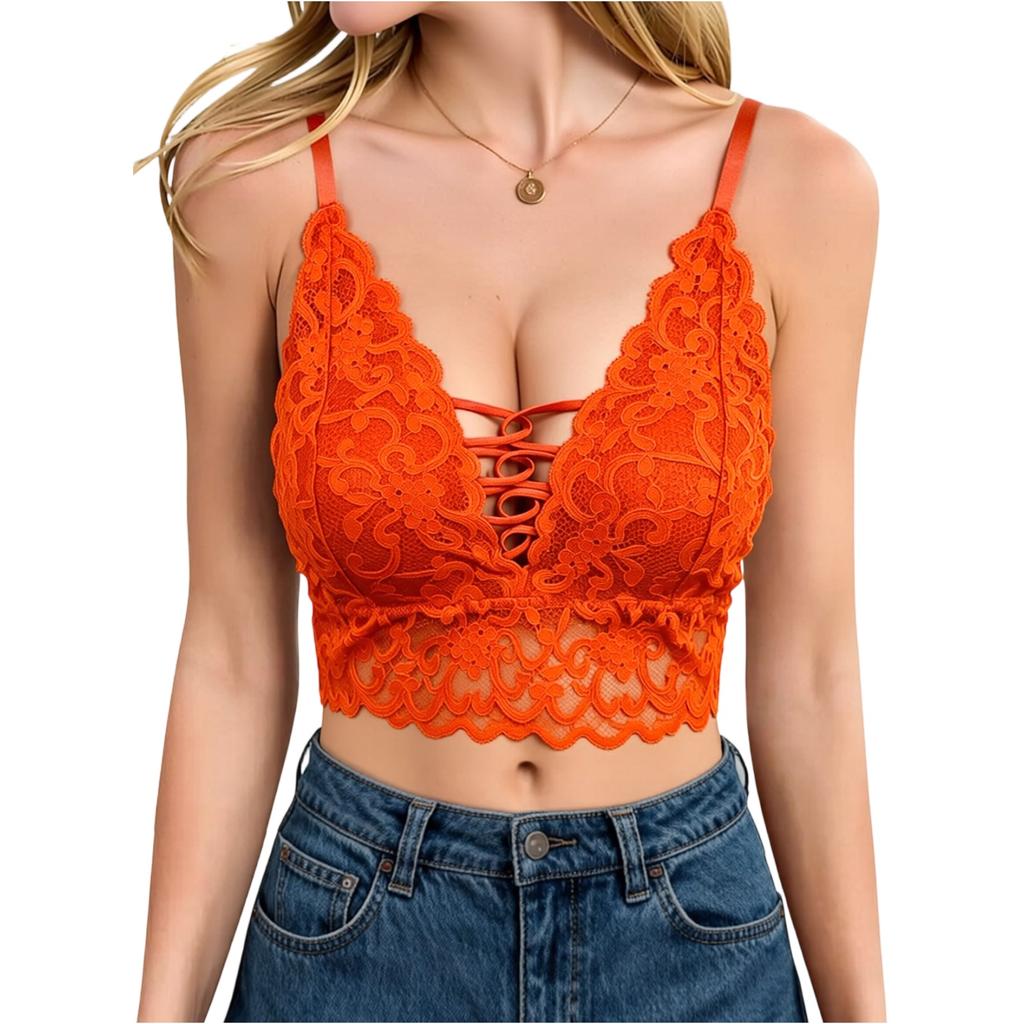 Lace Bralette Crop Top V Neck Adjustable Straps Unlined Wireless Bra Y2K Style Lace Camisole Tank Top