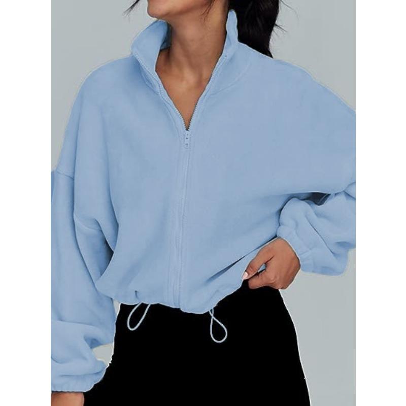 Women S Fleece Zip Up Stand Collar Long Sleeve Casual Jacket