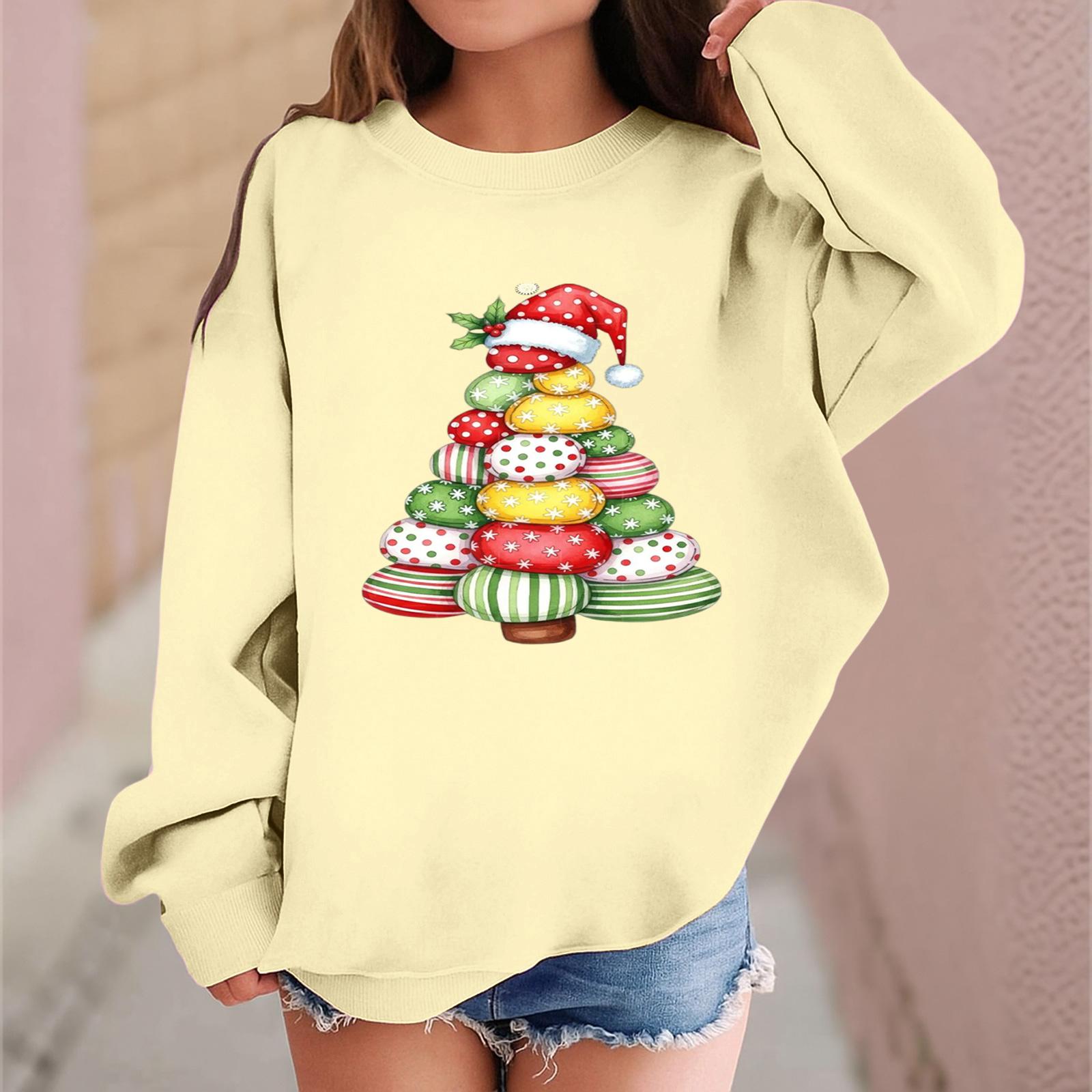 

Детский модный повседневный пуловер с длинными рукавами и свободного кроя с рождественским принтом 100 бежевый