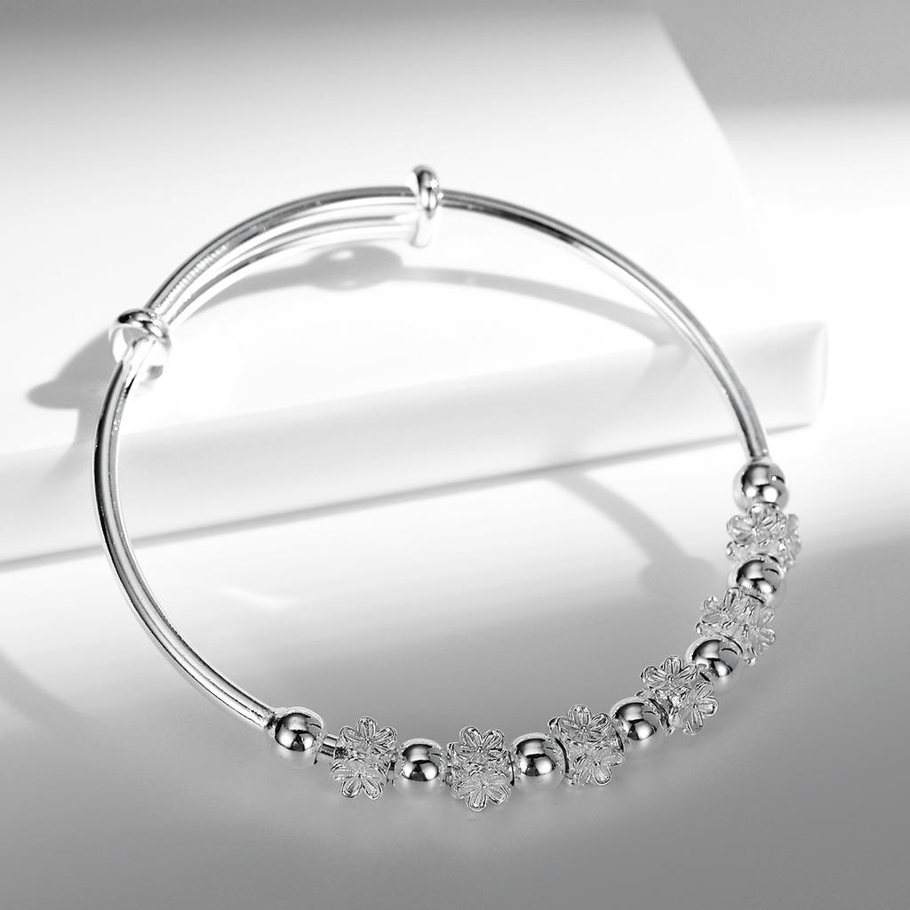 Zhaocai Six Flowers White Copper Plated Silver Bracelet for Women's Transport Flower Push Pull Bracelet Silver Jewelry Birthday Gift