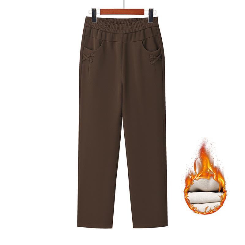 Warm High-Waist Velvet Pants for Middle-Aged and Elderly Women - Autumn/Winter Straight-Leg Style