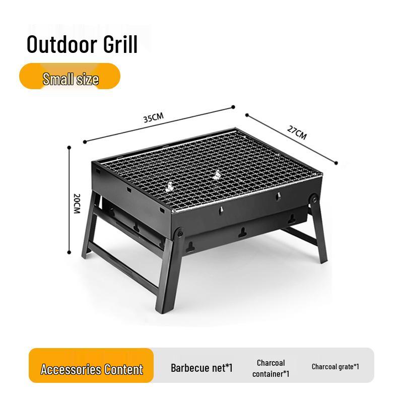 Portable Outdoor Charcoal BBQ Grill - Stainless Steel Folding Rack for Camping
