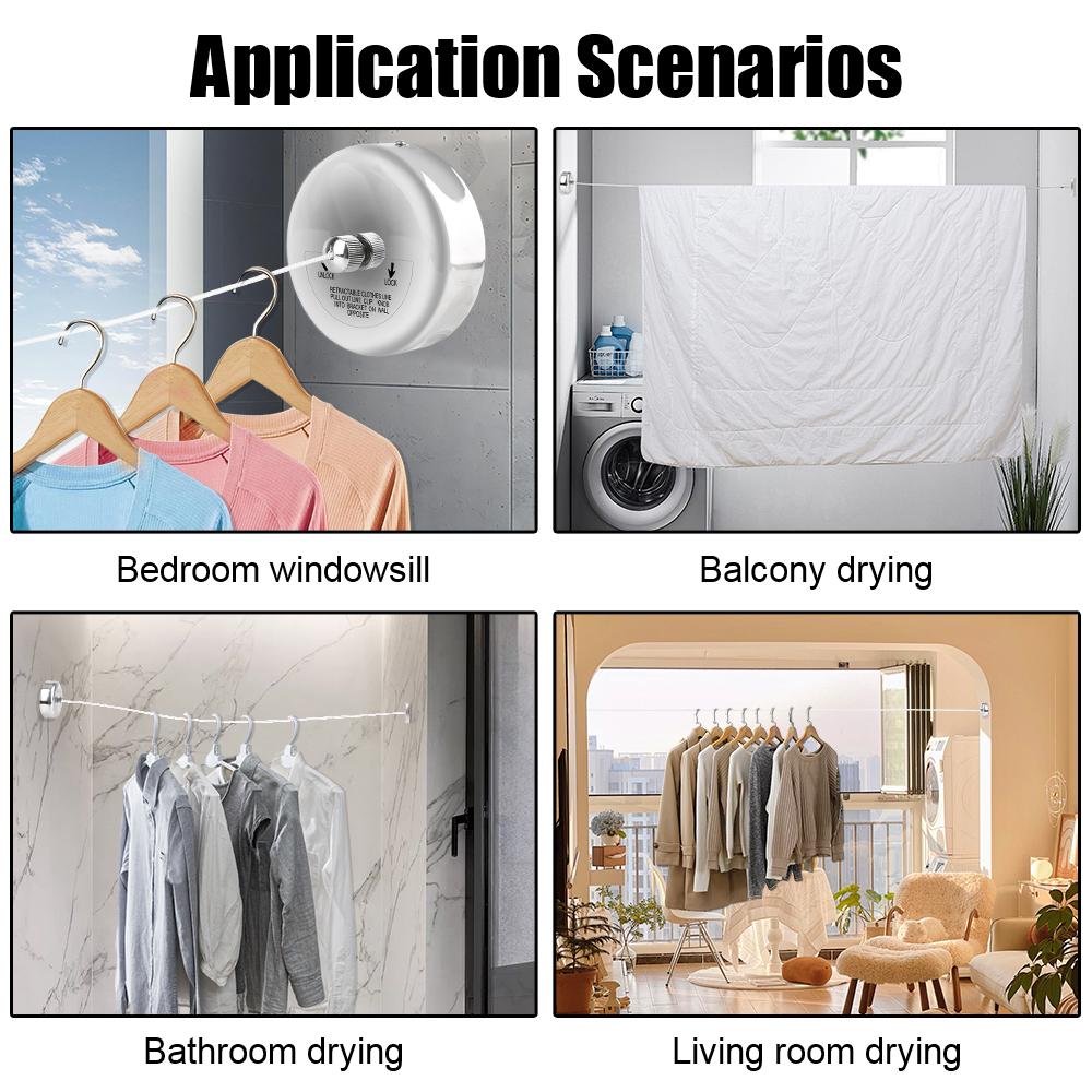 Portable Retractable Clotheslines Clothes Dryer Organiser Stainless Steel Clothes Drying Rack Rope Laundry Hanger Home Storage