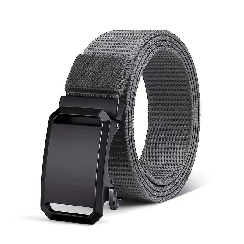 Men's Sleek Black Canvas Belt with Automatic Buckle - Perfect for Jeans, Outdoor Leisure & Sports Training