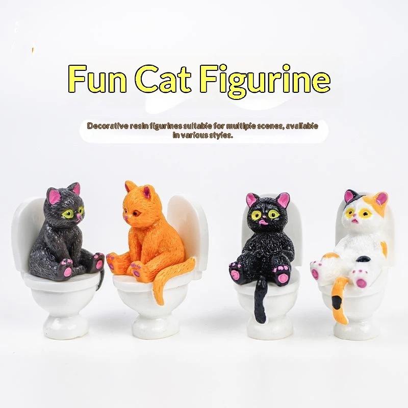 Cute Resin Toilet Cat Figurines 1/4/5 Pcs Multiple Whimsical Styles Funny Animal Statue for Window Sill Decor