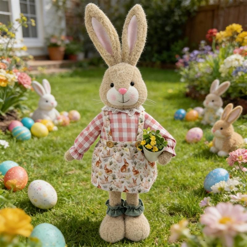 Soft Fabric Easter Rabbit Doll Toy Height Adjustable Hare Figure Ornament For Kids Room Garden Yarn Festival Decoration