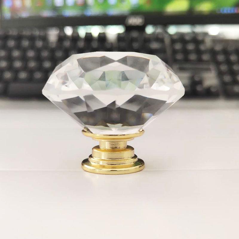 Gold Bottom 40mm Crystal Glass Drawer Knob Handle