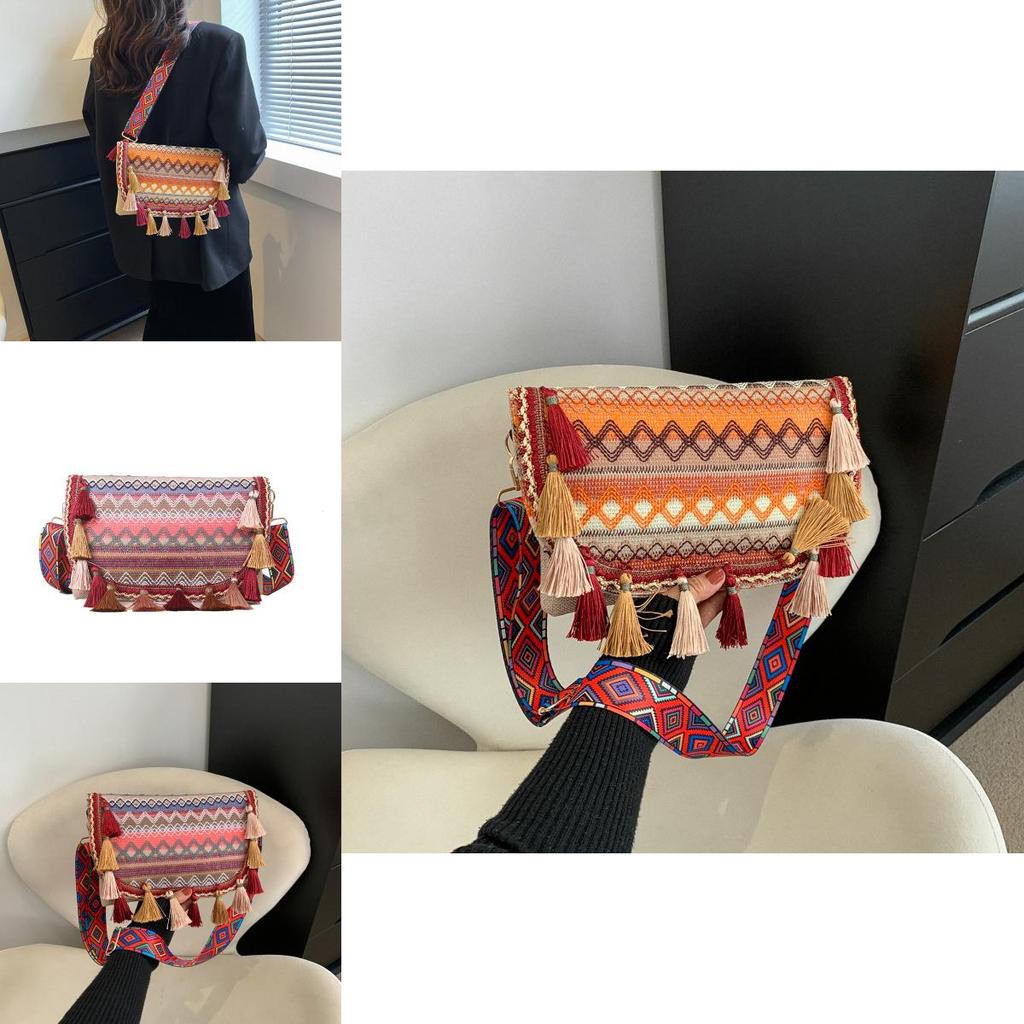 Retro European Canvas Water Bucket Bag With Tassel Details For Daily Wear