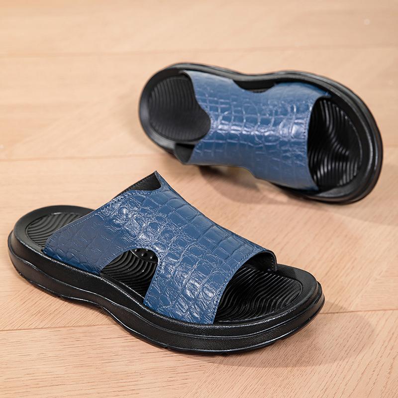 Fashion Hot Sale Outdoor Slippers Men's Casual Leather Slides Handmade Male Half Drag Quick Dry Wading Aqua Shoes Simple Beach Sneakers