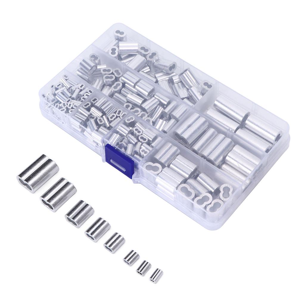 250Pcs/Set Aluminum Cable Ferrule 8 Aperture Double Barrel Wire Rope Crimping Loop Sleeve Kit for RV